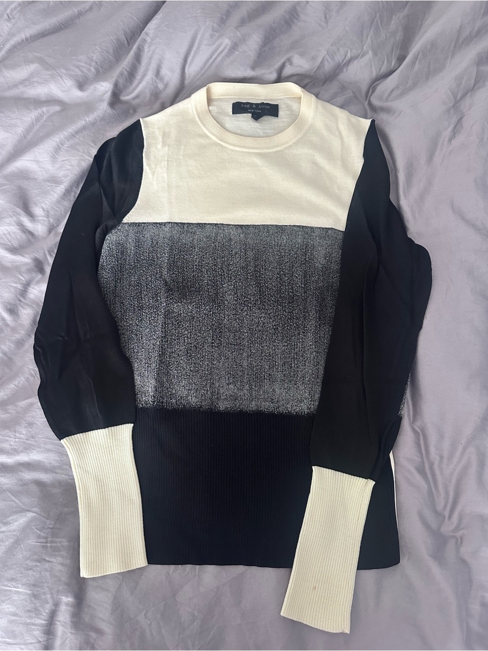 Rag & Bone Colorblock Crewneck Sweater - Black, Gray & Cream